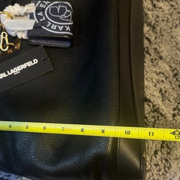 Karl Lagerfeld Black Leather Tote with Gold-Tone Accent With Added Charm & Dusty - Picture 16 of 16